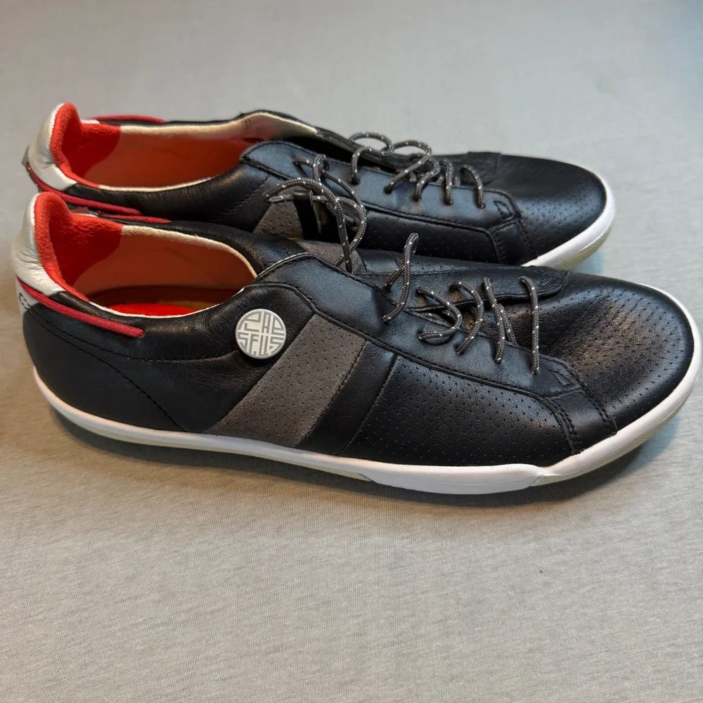Plae Mulberry Black RED full Grain Leather Sneakers Mens 7 Womens 8.5 39 EU